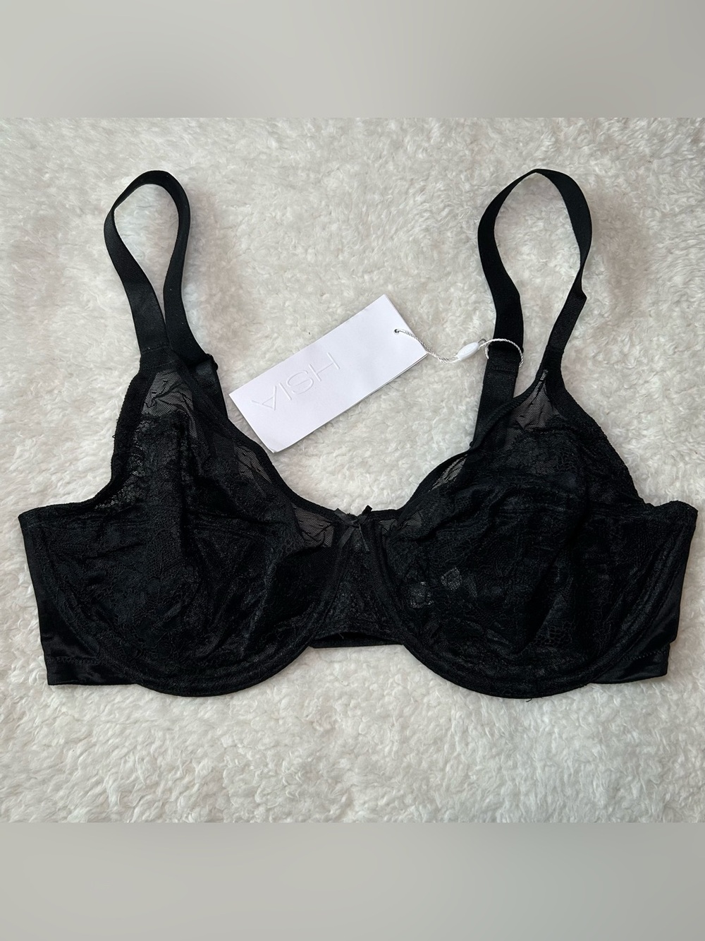 HSIA Enchanted Unlined Lace Underwire Bra 36DD Black NEW